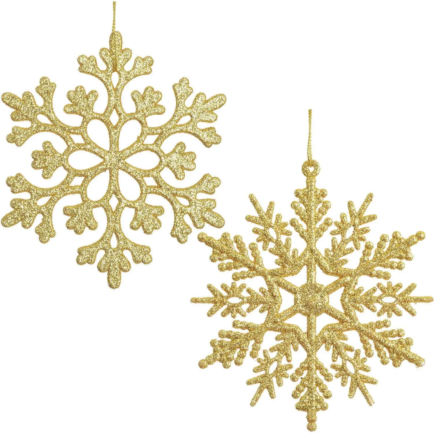 36Pcs Christmas Glitter Snowflake Ornaments, 4 Inch Plastic Snowflake Christmas Tree Ornaments Decorations for Winter Wonderland Christmas Party Decorations, Gold