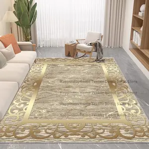 Luxury Gold Ornate Border Marble Flannel Area Rug - Vintage Scrollwork Print Soft Mat for Living Room, Non-Slip Modern Home Decor #LuxuryGoldBorderRug #OrnateScrollMat #ModernMarbleDecor #ElegantCarpet #NonSlipFlannelRug