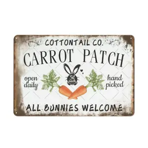 Easter Day Carrot Patch All Bunnies Welcome Tin Sign Rabbit  Art Plaque Carrot  Decor Carrot Metal tin sign 8x12 Inch home bar farmhouse bar cafe garage phd graduation gift funny office desk sign round stuffer birthday business modern humorous wall sturdy