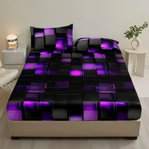 SoftHaven Home Made in USA 3PCS Soft Breathable Geometric Pattern Bedding Set, Includes Fitted Sheet & 2 Pillowcases(No Inserts), All Season & Machine Washable