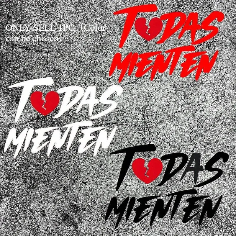 1PC Trendy Multi-color "TODAS MIENTEN" Broken Heart Sticker - For suitcases, phone cases, notebooks. Red/white/black colors show cool vibe, add eye-catching details. A great choice for trendy decor Accessories!