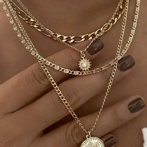 Vintage 18K Gold Plated Layered Pendant Necklace, Jewelry Necklace, Multi-Layer Necklaces, Layering Necklace, Decorative Necklace, Stacking Necklace, Perfect Gift for Women, Girls & Female Friends, Birthday & Christmas Gift Idea
