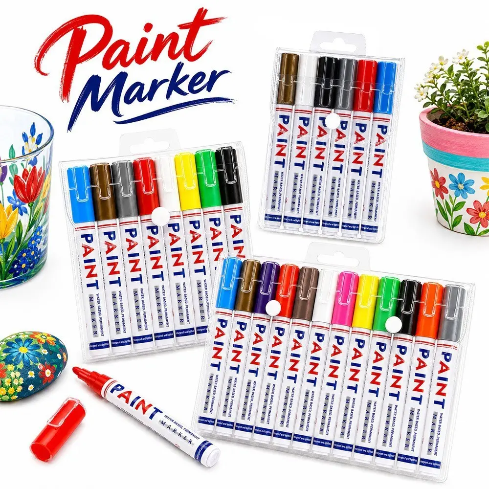 Permanent Paint Marker Pen Set, Waterproof Quick Dry Markers for Car Tires, Metal, Wood & Glass, Ideal for DIY Crafts & Repair, Waterproof Art Markers