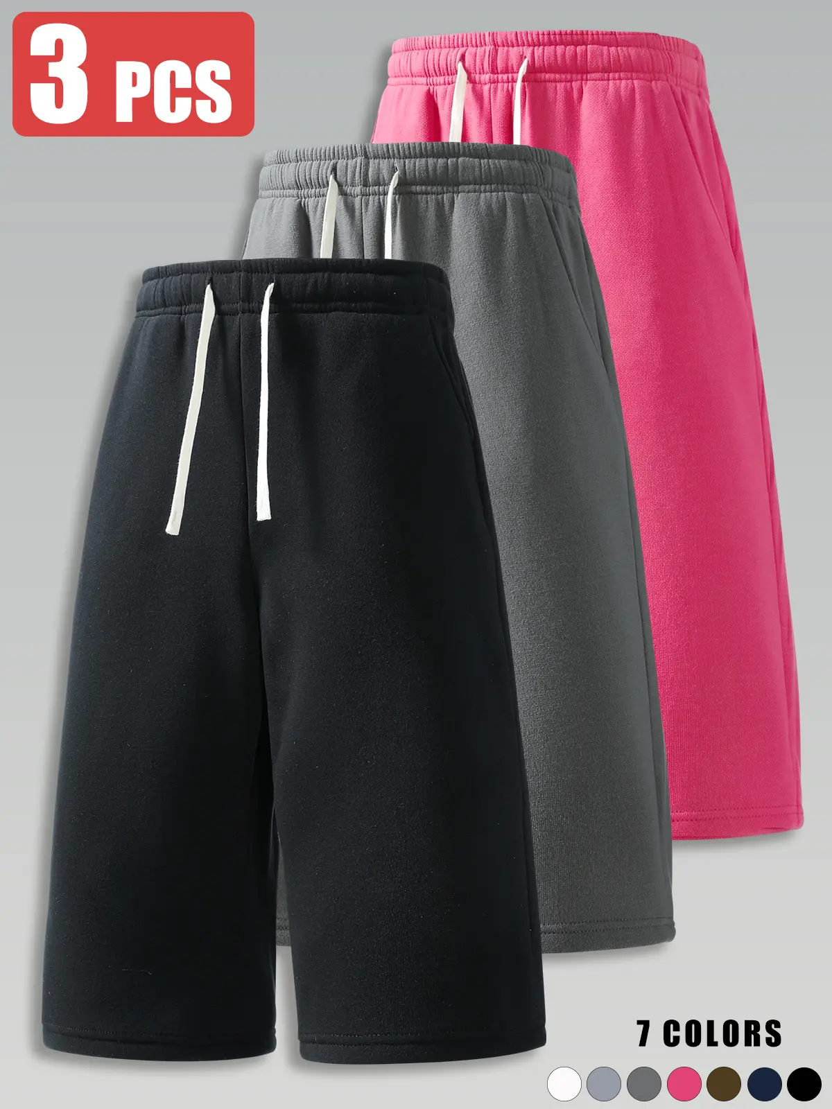 3-pack men’s summer sports casual shorts, three-quarter length, loose straight fit, comfortable breathable fabric