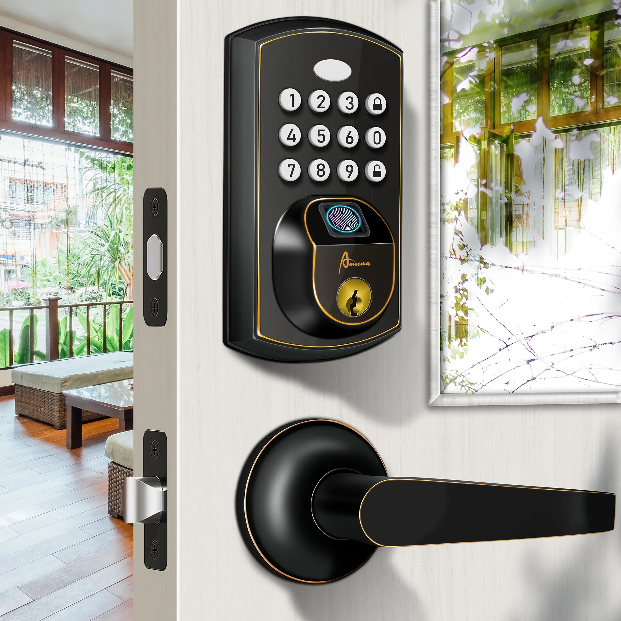 Fingerprint Door Lock 4-in-1 Smart front Door Keyless Entry Door Lock with Handle Set,