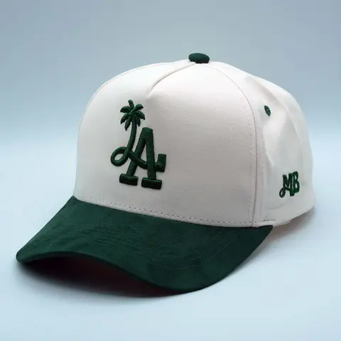 MOJA BASICS LA Palm Tree Premium Cotton Crown Snapback Hat - A-Frame Design, Adjustable Snapback Closure, Southern California Style, Casual Fit, Custom Initials, Embroidered in the USA