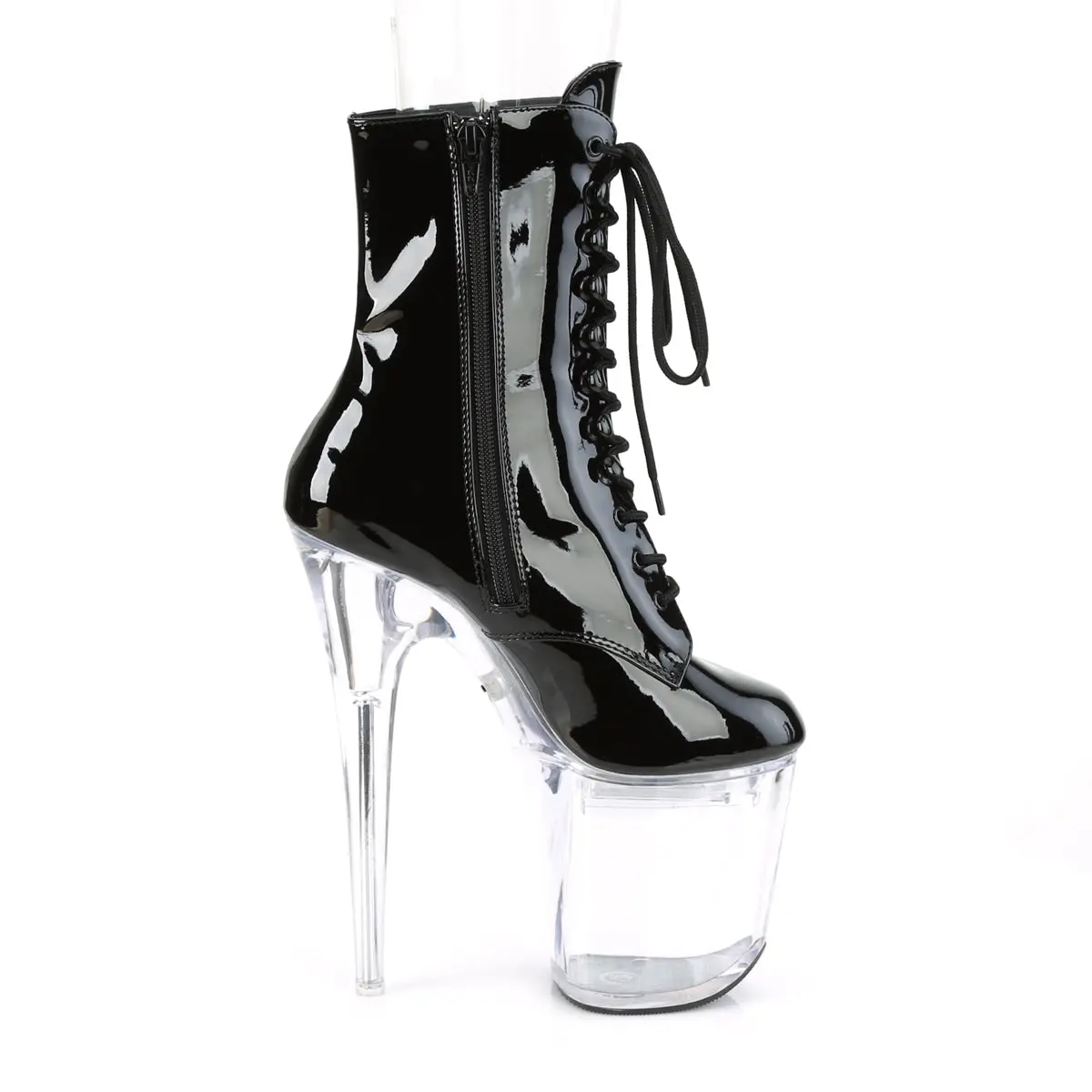 Women's Lace-Up LED Light-Up Platform Party Boots - 8-in Heel FLASHDANCE-1020-8, Black Patent Finish, Women's High Heel Footwear, Boot
