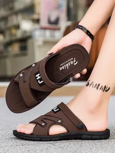 Men's Double Strap Slides, Slip On Sandals, Breathable Anti-Slip Wear-Resistant, Foot-Fitting Non-Stuffy, Home & Outings, Beach Vacations