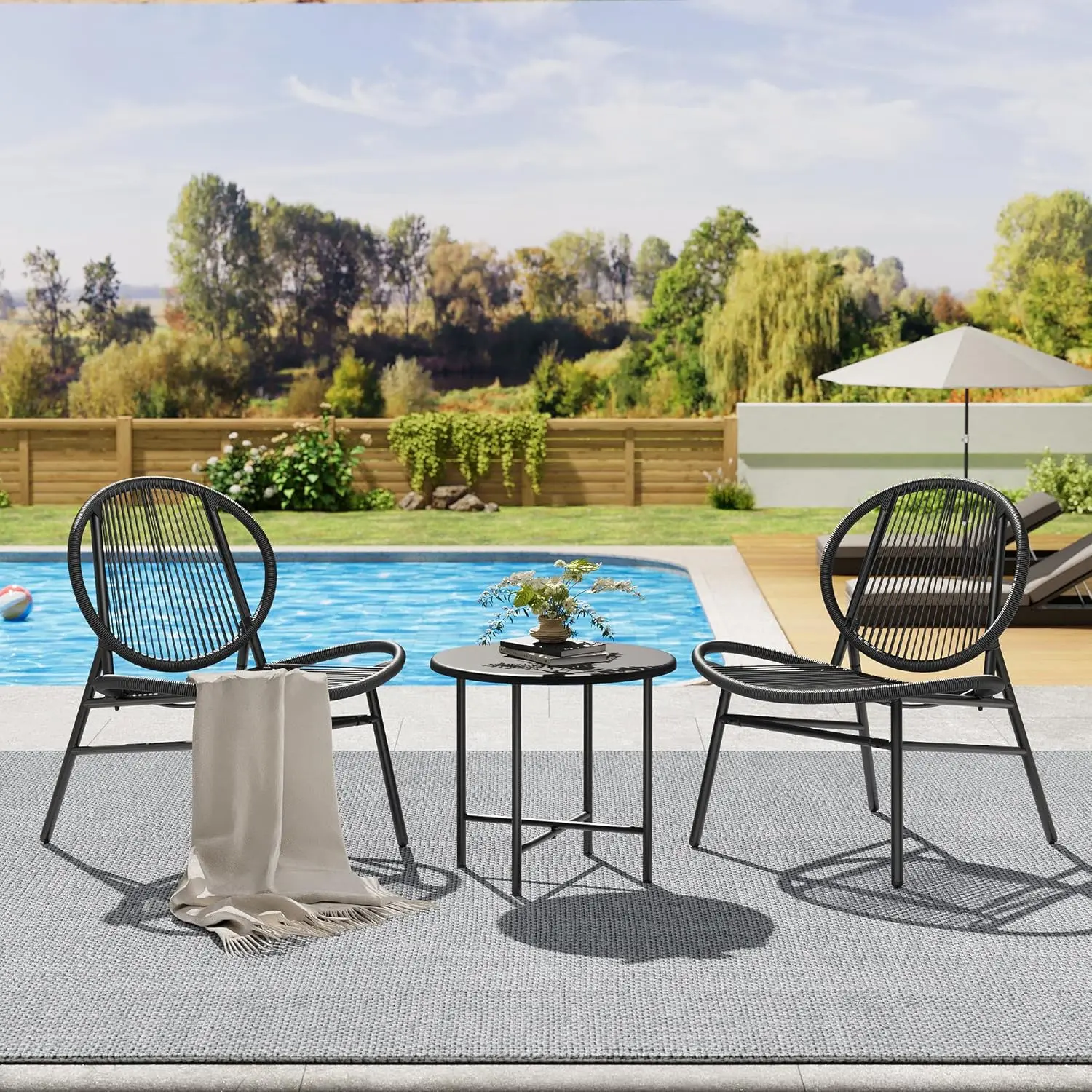 Garvee 3 Piece Patio Bistro Set, Outdoor Seating Acapulco Chairs, All Weather Modern Patio Chairs
