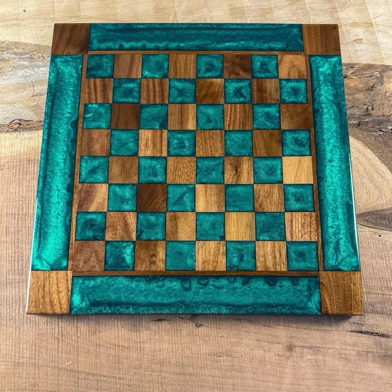 Emerald Green Black Walnut Chess Board (INCLUDES PIECES)