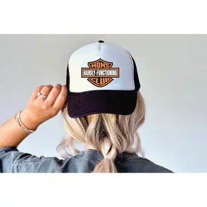 Moms Hardly Functioning Club - UNISEX BLACK AND WHITE TRUCKER HAT
