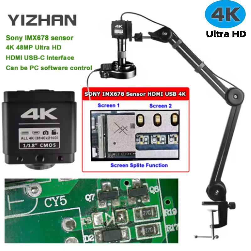 4K Electronic Digital Microscope For Soldering HDMI USB imx678 Sensor Industrial Camera With Software 150x Lens Folding Bracket