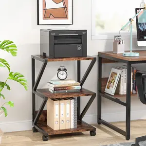 TRIBEWOOD Printer Stand, 3-Tier Rolling Printer Cart Under Desk Storage, Industrial Machine Cart Storage Shelf on Wheels for Home Office