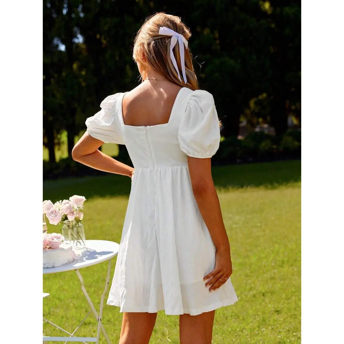Solid Color Short Sleeve Square Neck Puff Dress For Summer,White Graduation Dress Fabric Formal - TikTok Shop Solid Color Short Sleeve Square Neck Puff Dress For Summer,White Graduation Dress Fabric Formal - TikTok Shop