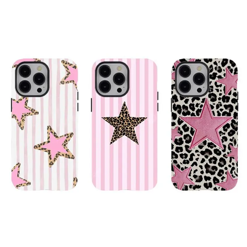 [No magnetic] Y2K Leopard Star Phone Cases,Trendy 2000s Aesthetic hard phone Cover,Dual-Layer design phone case,for iPhone 17 16 15 14 13 12 11 8 7 for Samsung For Galaxy Series,Durable Shockproof Protective smartphone Cover,perfect gift for her