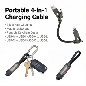 240W PD Fast Charging 4-in-1 Multi Cable with Magnetic Keychain Charger USB A/C to Type C/L Connectors Universal Travel Power Cord for MacBook iPhone 17 Pro Samsung Galaxy Tablets