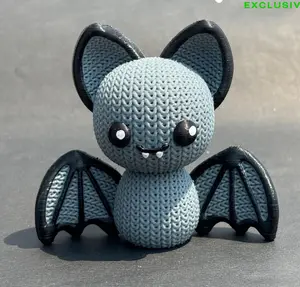 Knitted Bat - Spooky Cute Figurine & Cup Topper with PLA Material Unique Knitted Texture Design Big Wings Gothic Charm Perfect for Halloween Parties & Year-Round Gothic Vibes Decor Gift