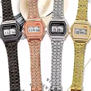 F91W LED Digital Sports Wrist Watch with Steel Strap for Men and Women