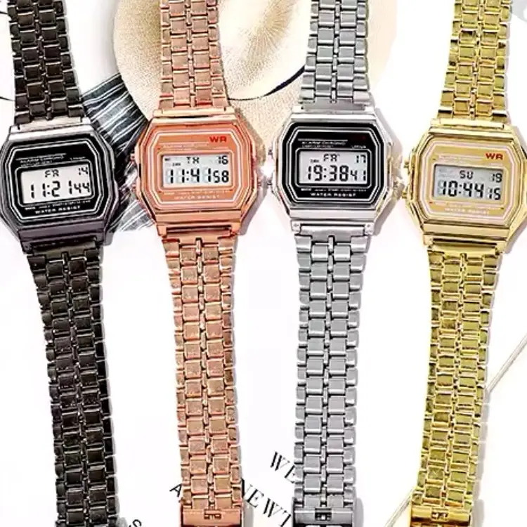 F91W LED Digital Sports Wrist Watch with Steel Strap for Men and Women