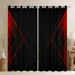 Feelyou Geometric Abstract Ombre Curtains - Red and Black Bold Pattern Drapes with Curtain Rod Holders, Stylish Household Textile Window Treatments for Bedroom, Living Room, Bold Pattern Curtains
