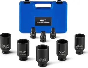 8pc 1/2" Drive Axle Nut Set, Metric 12 Point CR-MO Axle Nut Set,-Deep Spindle Axle Nut with Case, 14mm 17mm 19mm, 30mm 32mm 34mm 35mm 36mm