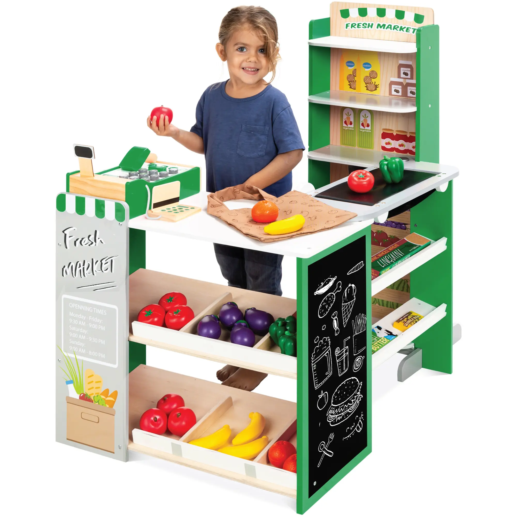 Best Choice Products Kids Pretend Play Grocery Store Wooden Supermarket Set w/ Chalkboard, Cash Register Best Choice Products Kids Pretend Play Grocery Store Wooden Supermarket Set w/ Chalkboard, Cash Register