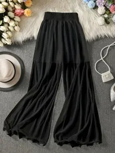 Elegant High-Waisted Wide-Leg Pants, Loose Palazzo Pants, Beach Vacation Must-Have, Perfect for Dancing & Parties, Moonlight Sheer Fabric