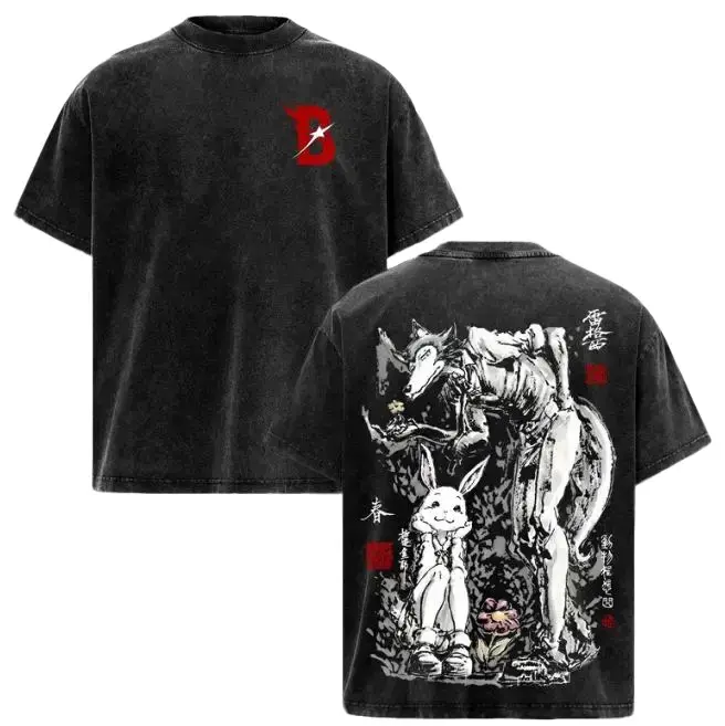 Legoshi Haru Beastars Graphic T Shirt, Anthropomorphic Wolf Anime Tee, Manga Japanese Style Shirt, Acid Washed Oversized Tee, Streetwear Anime Outfit Men Women