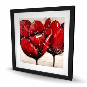 212 MAIN Framed Matted Wall Art Print - 24x24 in. Artistic Red Tulips Flower Photo, Beige Frame, Nature Floral Decoration, Artwork for Home Supplies, Ideal Gift for Enthusiasts