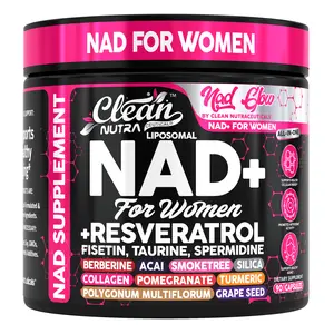 Clean Nutra NAD+, Resveratrol, Fisetin, Taurine, Spermidine & Collagen Peptides for Women’s Cellular Energy & Longevity Support Capsules – NAD Glow