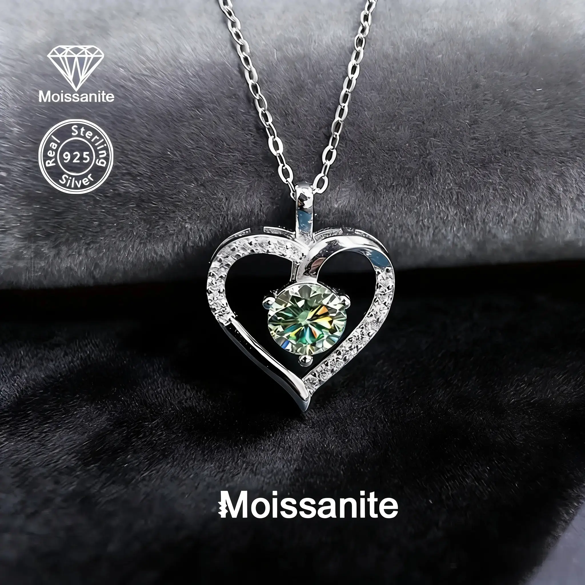 925 Sterling Silver 1CT Blue Green Moissanite Heart Pendant Necklace Dainty Shiny Women Jewelry Perfect Gift For Birthday Valentine Christmas Halloween New Year Wedding Party Daily Accessories