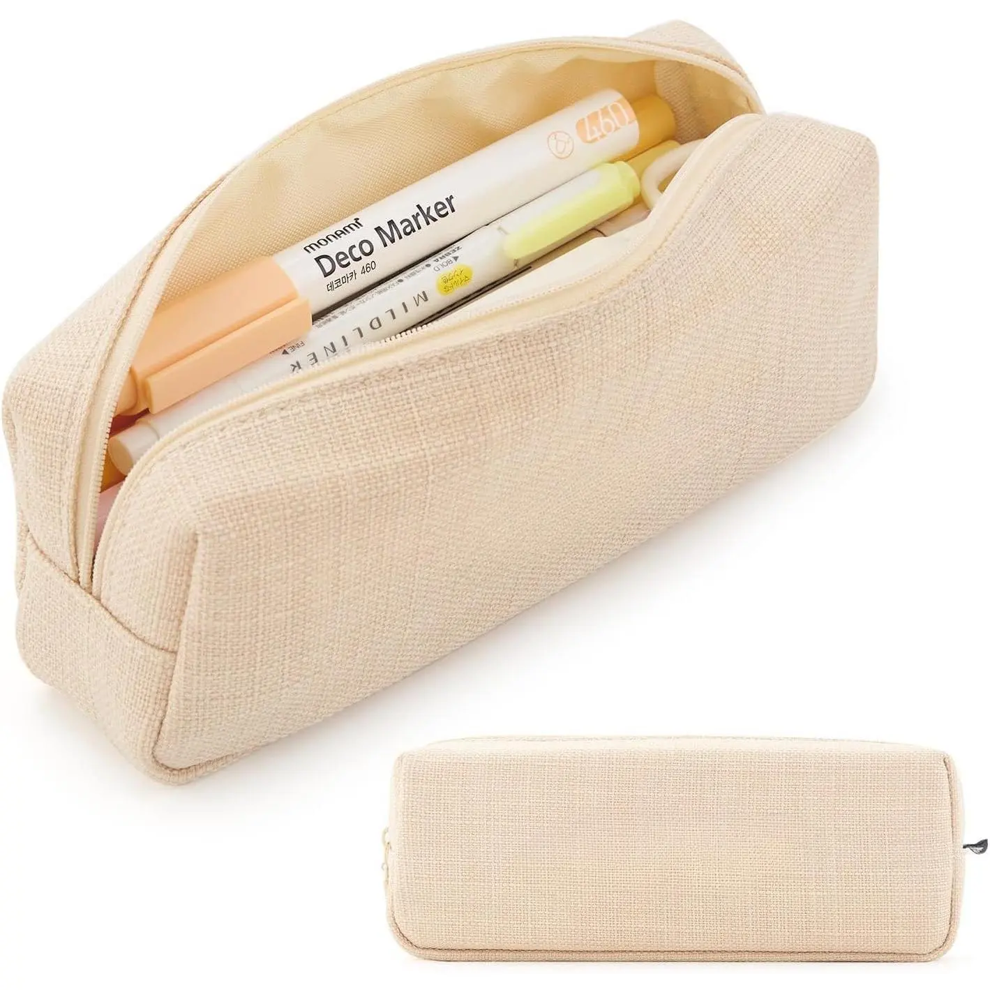 SQ-PCB058 Small Pencil Case Student Pencil Pouch Coin Pouch Cosmetic Bag Office Stationery Organizer For Teen School-Beige