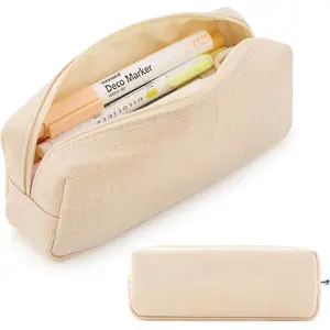 SQ-PCB058 Small Pencil Case Student Pencil Pouch Coin Pouch Cosmetic Bag Office Stationery Organizer For Teen School-Beige