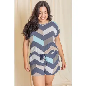 EG fashion Plus Drawstring Chevron Romper