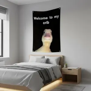 "Welcome to my crib" Funny Duck Durable Decorative Tapestry 3x5 FT - Polyester Meme Aesthetic Wall Hanging for Bedroom Decor, Humorous Banner
