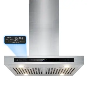 BRANO Island Range Hood 30 Inch with 900 CFM，Voice/Gesture/Touch Control Kitchen Hood,Adjustable Lights Stainless Steel Vent Hood