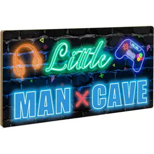 P-OMT09  Gaming Room Decor Boys Stuff Kids Game Playroom Decorations Door Signs For Gamer Room Little Man Cave Wall Sign 10x5 Inches Decorative Mdf