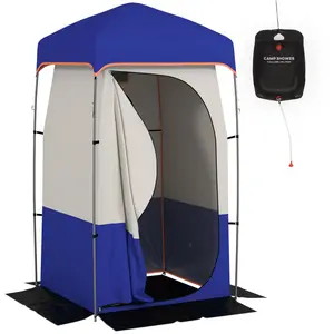 Outsunny Portable Shower Tent, Privacy Shelter, Camping Dressing Changing Tent Room with Solar Shower Bag, Floor and Carrying Bag, Blue On-Site