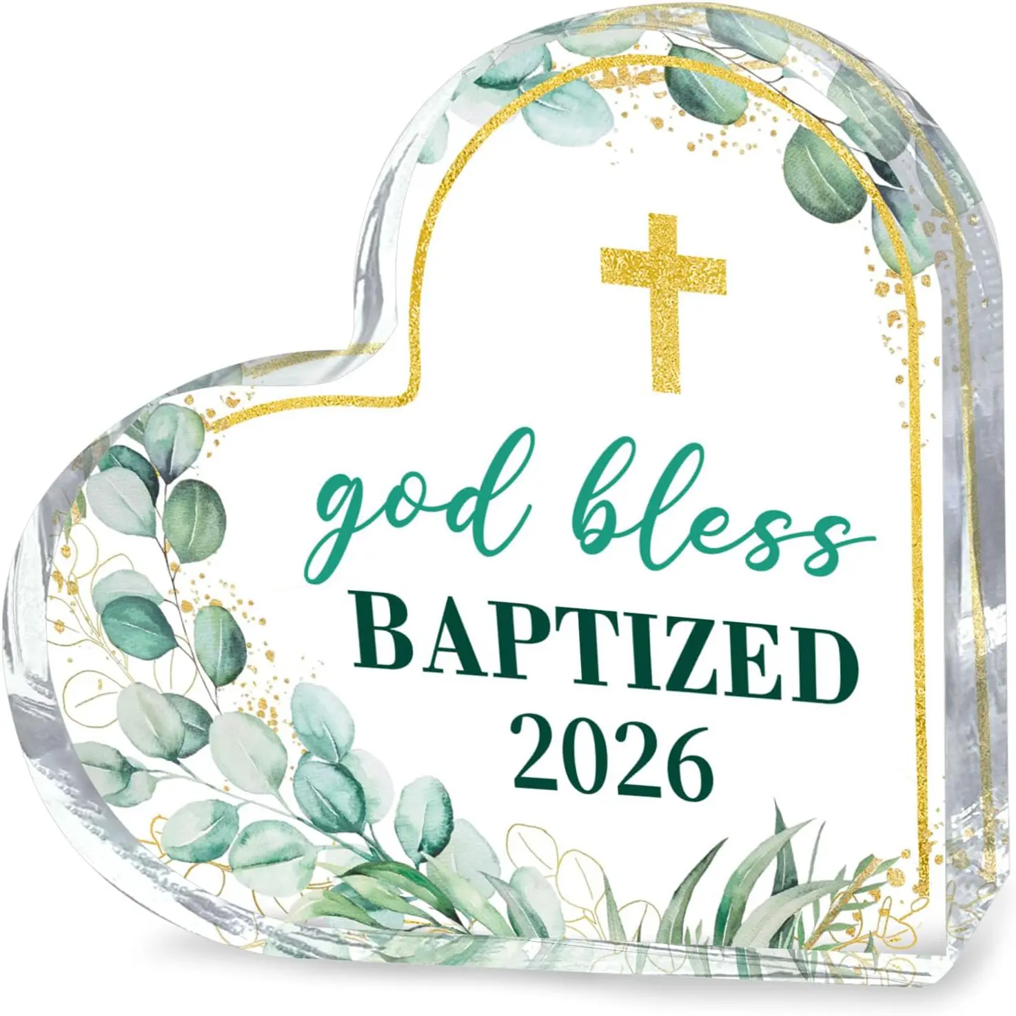 God Bless Baptism Heart Shape Acrylic  Gifts for Boys,Girls,Adults,Christian Easter Baptism Ornament for Godson,Goddaughter,Blessing Home Decor Desk Plaque Accessories