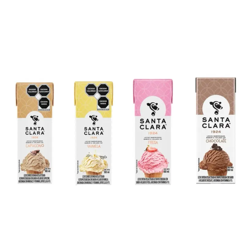 Santa Clara Leche Sabor Cappuccino, Vanilla, Fresa,  Chocolate 180ml