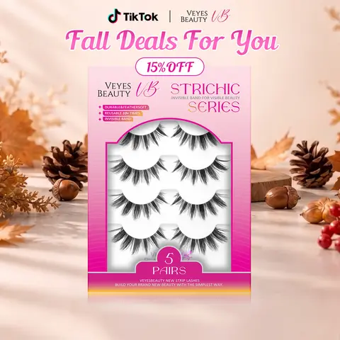 VEYESBEAUTY Manga Lashes Strips - 3D False Eyelashes & Adhesives, Ultra-Thin Invisible Band, Spiked Dense Look, Textured Edge, Customizable Reusable Set for Beginners' Makeup to Achieve Bigger Bright Eyes
