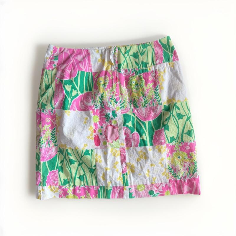 Y2K Lilly Pulitzer Patchwork Mini Skirt Size 4 | Bright Floral Preppy 2000s