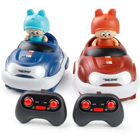 RC Bumper Car Battle Set for Kids, 2-Player Remote Control Racing Game with 360° Spin, Lights, Music and Pop-Up Character Action, Rechargeable Interactive Car Toy