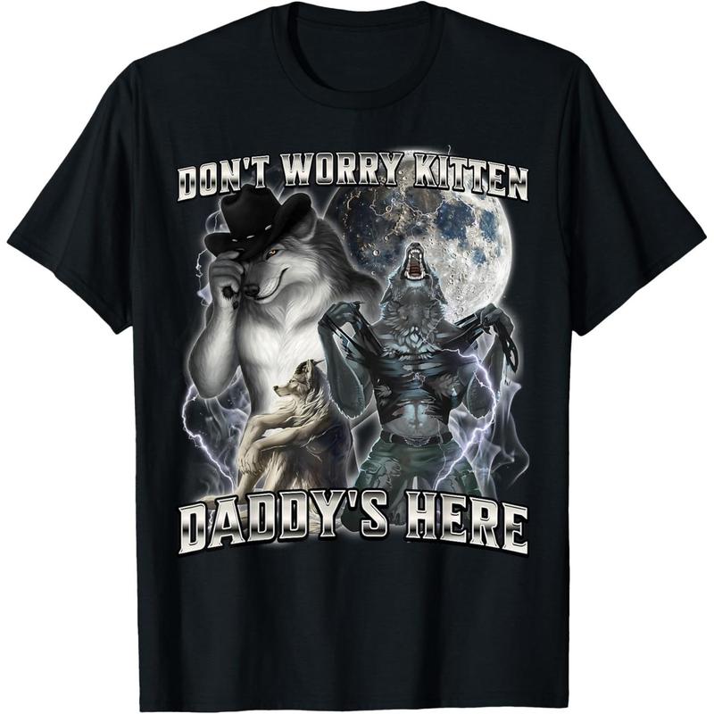 Men's Animal Cartoon Print Cotton-Blend T-Shirt - Short Sleeve Round Neck, Breathable Fabric, Cold Wash Casual Sports Streetwear Top (Menswear)
