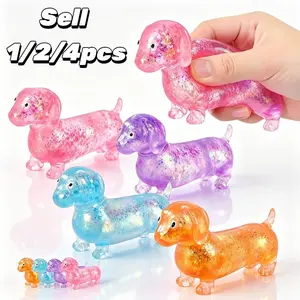 Glitter Dachshund Anxiety Squishies - Fidget Stress Relief Toy, Sparkly Sausage Dog Stretch Ball, Cute Mini Dogs for Kids & Adults