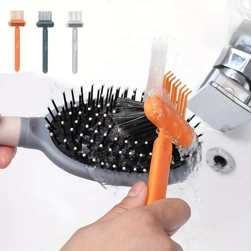 1pc/2pcs/3pcs Dual-Function Hairbrush Cleaner - Reusable Hairbrush Gaps & Air Cushion Cleaner with Orange/Black/White Bristles, Ergonomic Handle for Bathroom Use, Portable Hairbrush Cleaner, Hairbrush Cleaning Tool, Sleek Design, Durable Plastic
