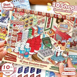 10 Vintage Store Scene Stickers Set, No Cutting Pet Scrapbook Material Scrapbooking, Immersive Stress Relief DIY Collage Sticker Book
