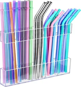 9.5" Large Acrylic Straw Holder for Cabinet Door – Kitchen Cabinets Straws Organizer, Reusable Tumbler, Small Kitchens Accessories Storage Container (Transparent)