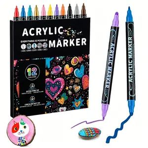 1 Box 12 Color Nail Art Pens, Watercolor Pen Set, Dual Tip Acrylic Markers, Large Capacity Washable Doodle Pens, DIY Painting Christmas Gift