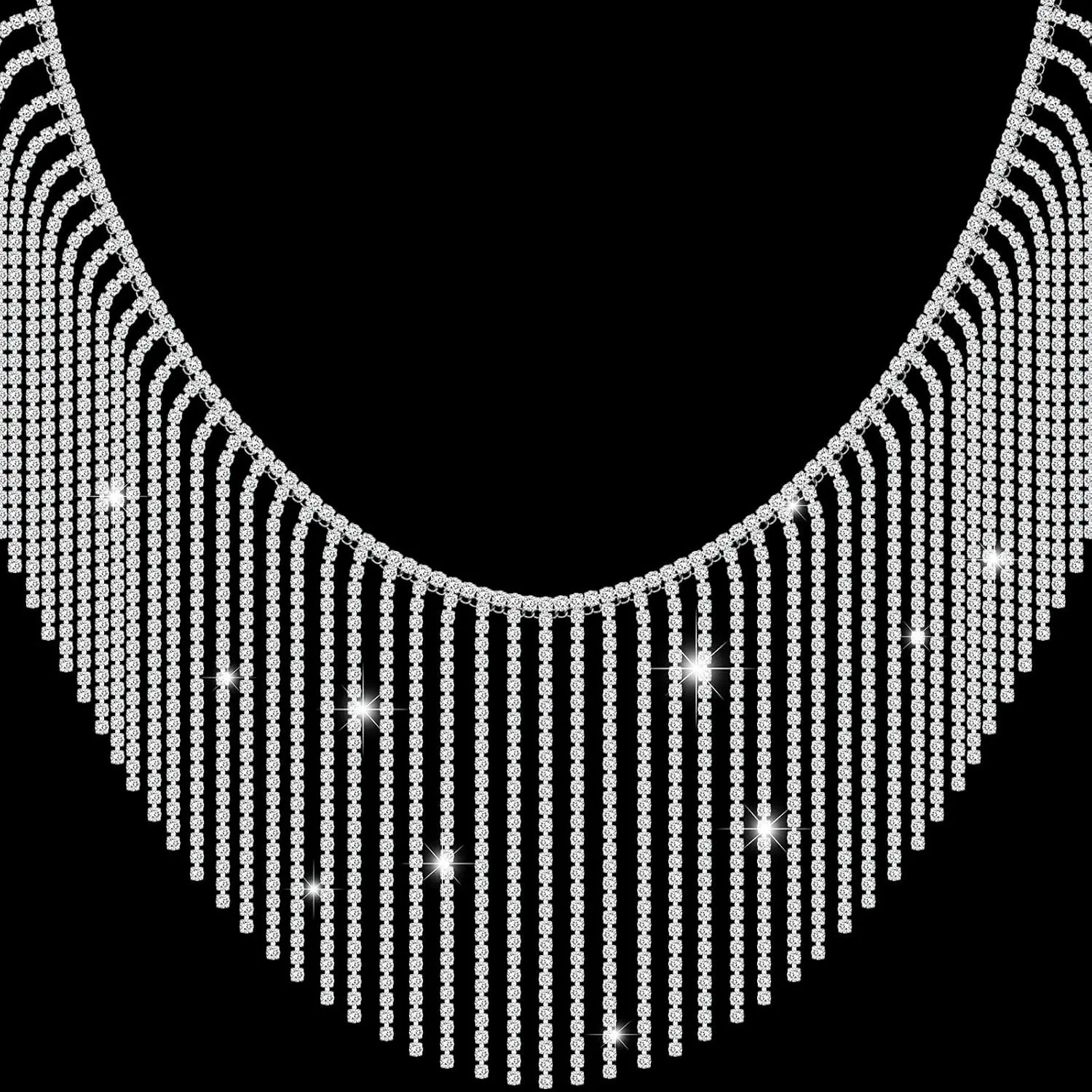 2 Yard Rhinestone Fringe Trim Rhinestone Ribbon Tassel Chain Diamond Crystal Tassel Fringe Trim for Sewing Crafts Wedding Party Clothing Accessories Female Jewelry (Silver)